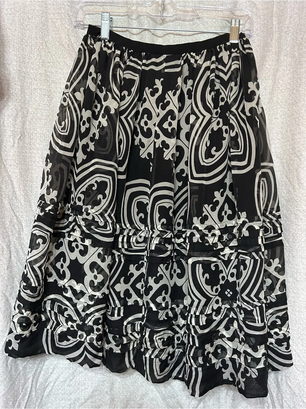 J. Crew Black and cream A-Line Patterned Skirt